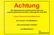 Hinweisschild - keine Pilze, Kräuter und Früchte zum Verzehr sammeln.