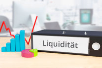 Ordner mit der Aufschrift Liquidität sowie daneben Balken- und Tortendiagramm