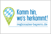 Logo Regionales Bayern mit Schriftzug "Komm hin, wo's herkommt!"